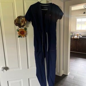 Fabletics Navy Utility Jumpsuit with Drawstring Waist